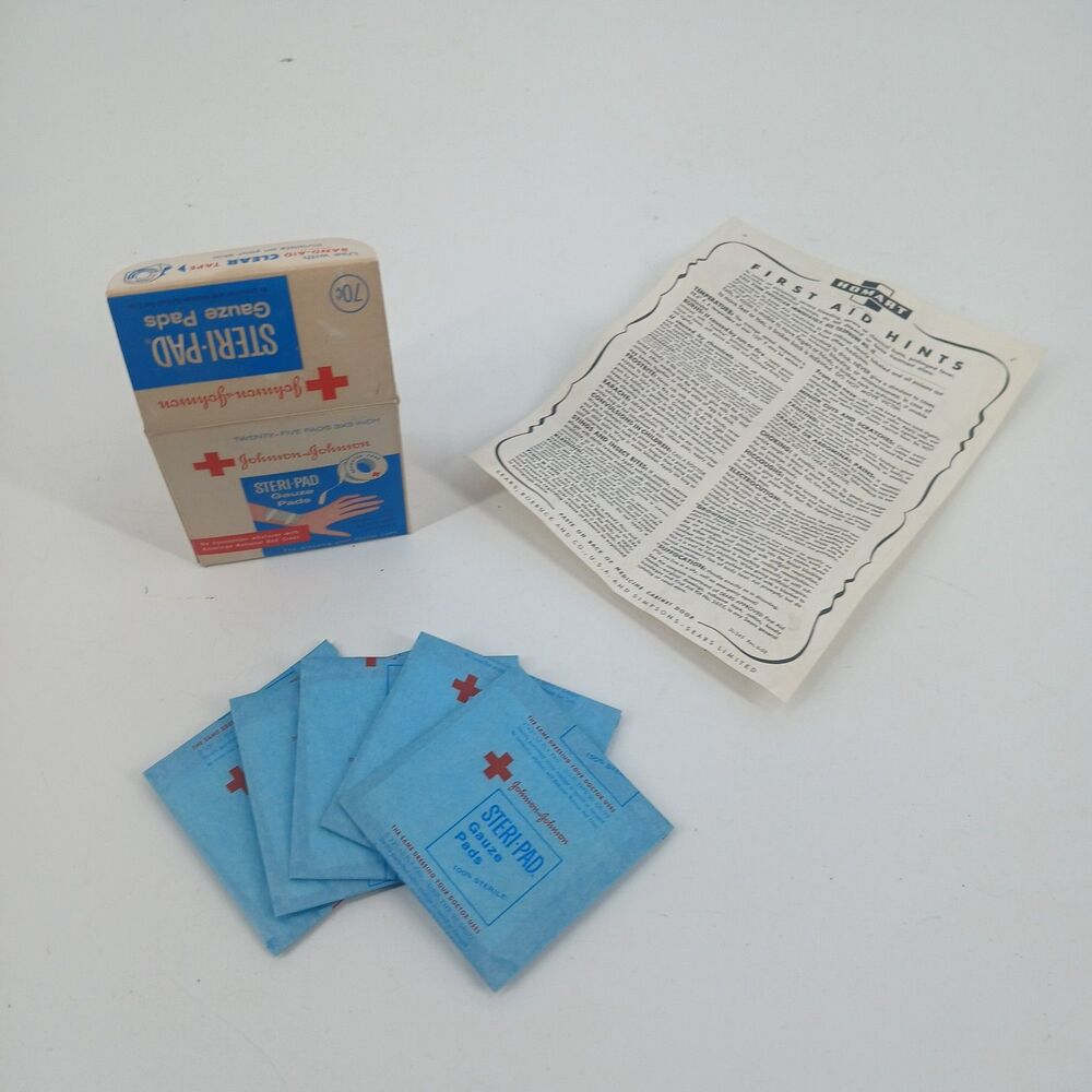 Vintage Johnson & Johnson First Aid Hints Booklet & Steri-Pad Gauze Lot
